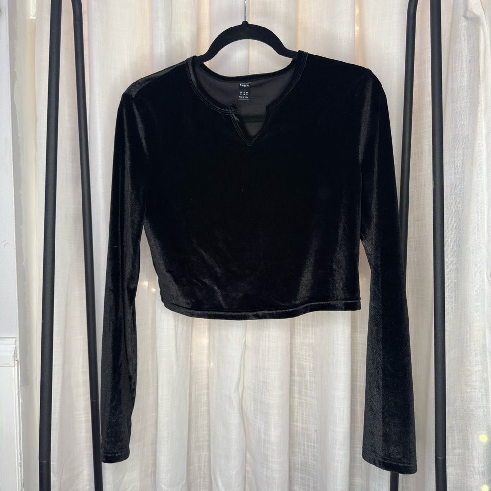 Velvet Long Sleeve Cropped Top